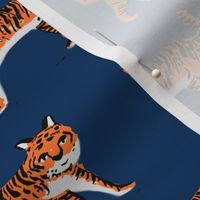 tiger fabric // tigers animals safari fabric - navy and orange