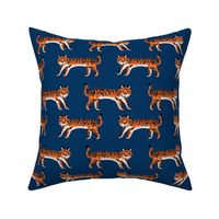 tiger fabric // tigers animals safari fabric - navy and orange