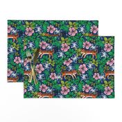 tropical tigers fabric // hibiscus palms palm plants summer print by andrea lauren - navy and orange