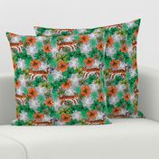 tropical tigers fabric // hibiscus palms palm plants summer print by andrea lauren - grey and orange