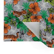 tropical tigers fabric // hibiscus palms palm plants summer print by andrea lauren - grey and orange