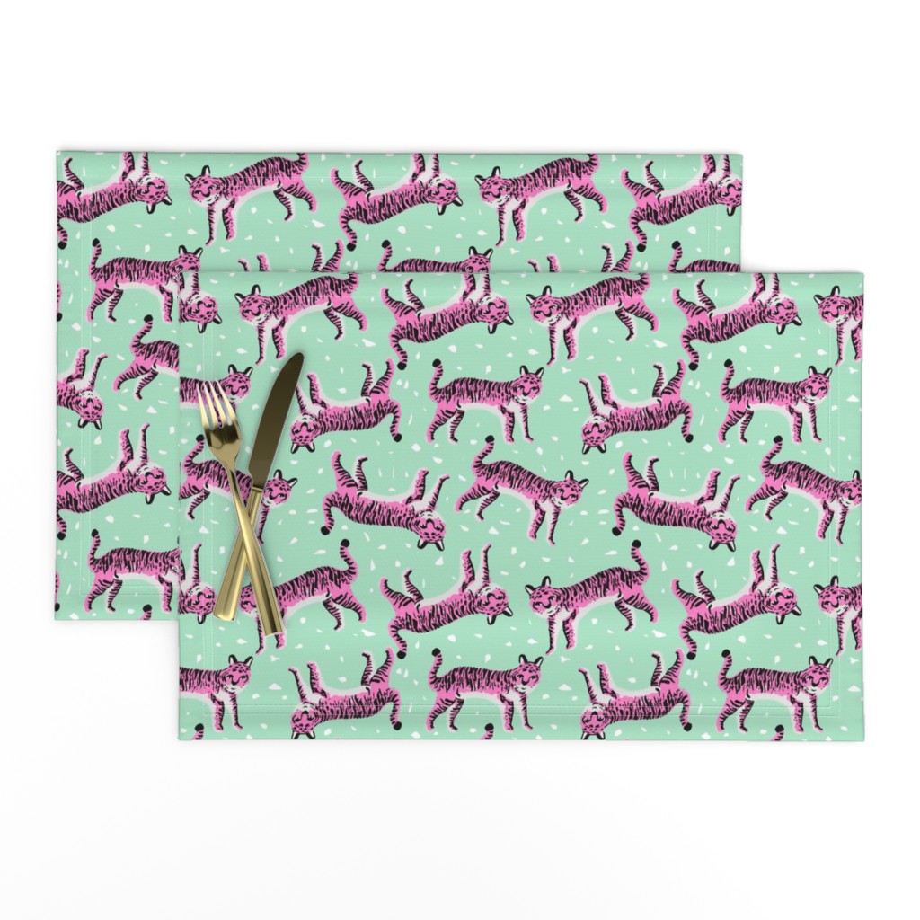 tigers fabric // tiger animal safari fabric andrea lauren - mint and pink