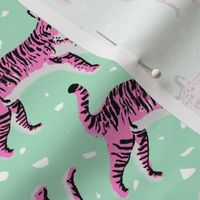 tigers fabric // tiger animal safari fabric andrea lauren - mint and pink