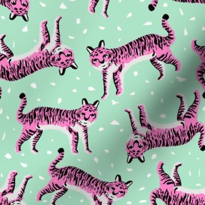 tigers fabric // tiger animal safari fabric andrea lauren - mint and pink