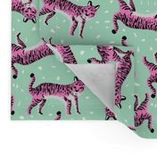 tigers fabric // tiger animal safari fabric andrea lauren - mint and pink