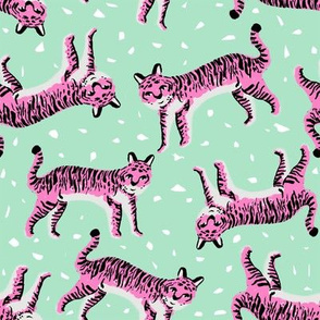 tigers fabric // tiger animal safari fabric andrea lauren - mint and pink