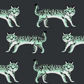 tiger fabric // tigers animals safari fabric - mint and charcoal