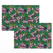 tropical tigers fabric // hibiscus palms palm plants summer print by andrea lauren - pink tigers