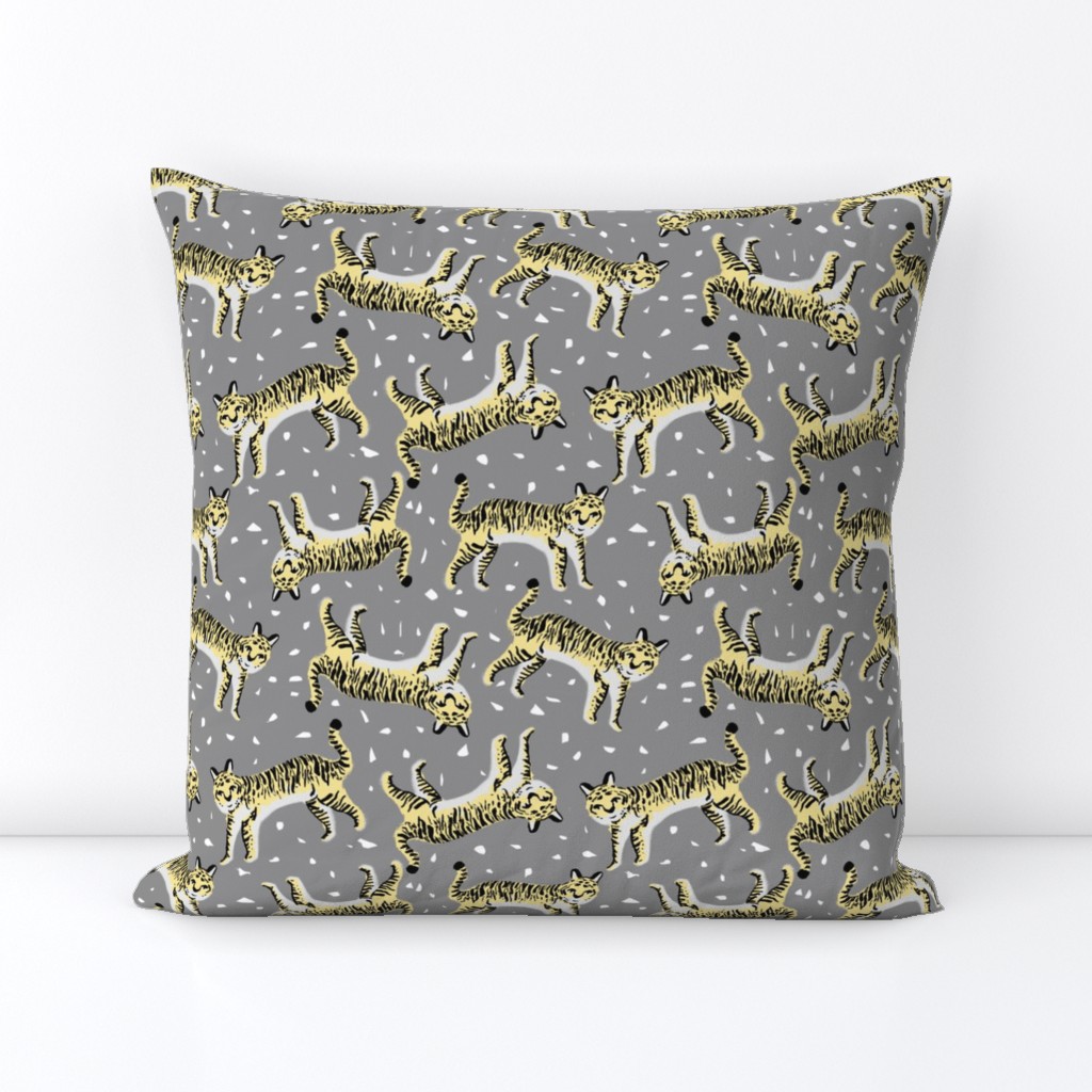 tigers fabric // tiger animal safari fabric andrea lauren - grey and yellow