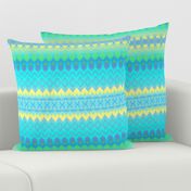 Cyan, Green and Yellow Ombre Ikat and Chevron Stripes