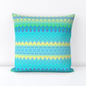 Cyan, Green and Yellow Ombre Ikat and Chevron Stripes
