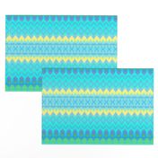 Cyan, Green and Yellow Ombre Ikat and Chevron Stripes