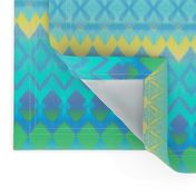 Cyan, Green and Yellow Ombre Ikat and Chevron Stripes