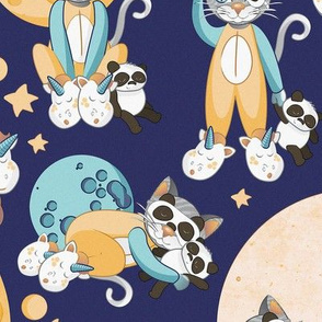 Cats, pandas and unicorns 2 // normal scale // navy background