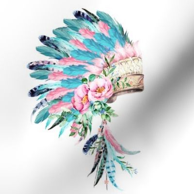 8" Pink &  Aqua Headdress