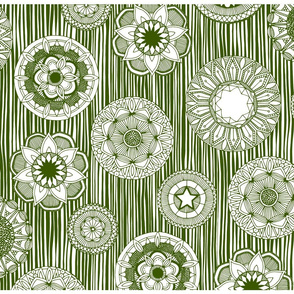 mandala cirque spot green white tea towel