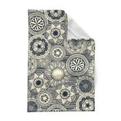 mandala cirque indigo cream tea towel