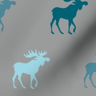 Big Moose - teal, blue on grey - Winslow Woodland