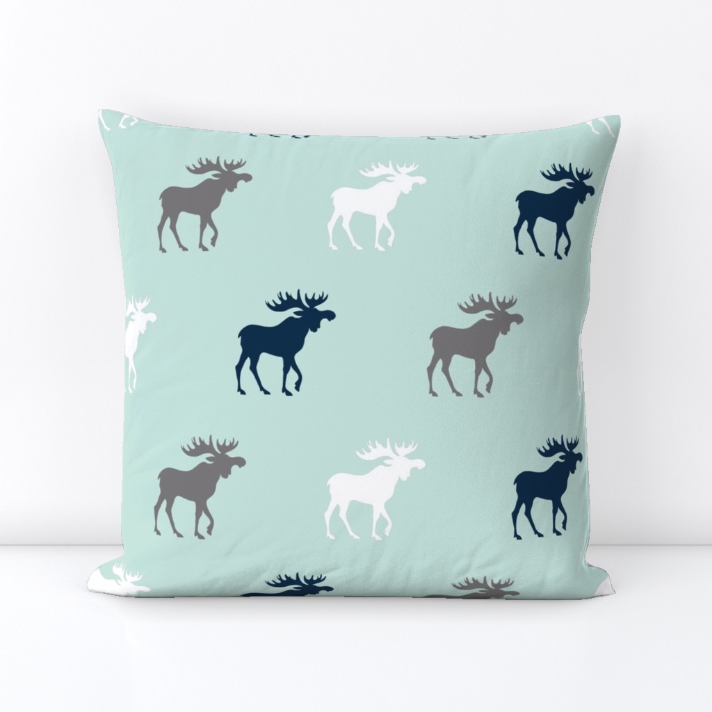 Moose- navy, grey, white on mint