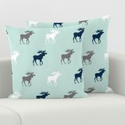 Moose- navy, grey, white on mint