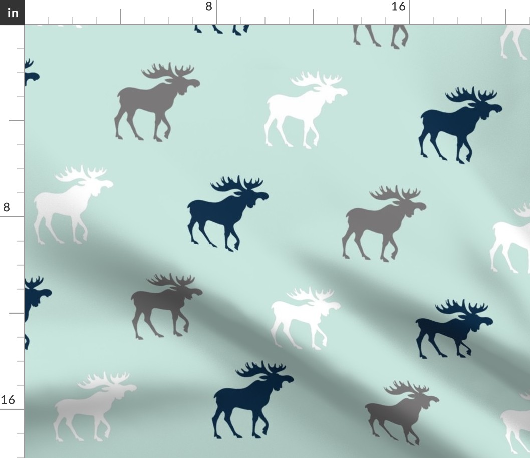 Moose- navy, grey, white on mint