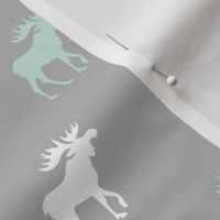 Little Moose - mint, white, greys - Woodland nursery