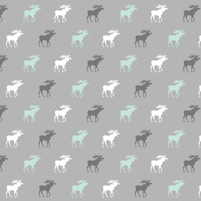 Little Moose - mint, white, greys - Woodland nursery