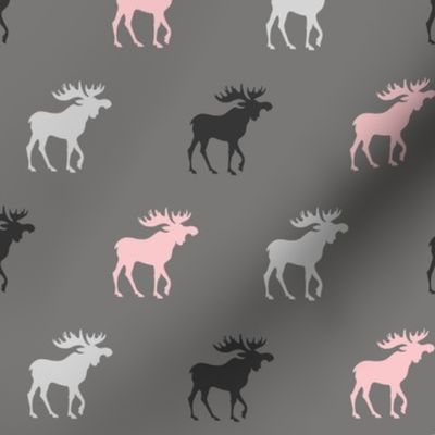 Little Moose - pink, black, grays - Baby Girl Woodland