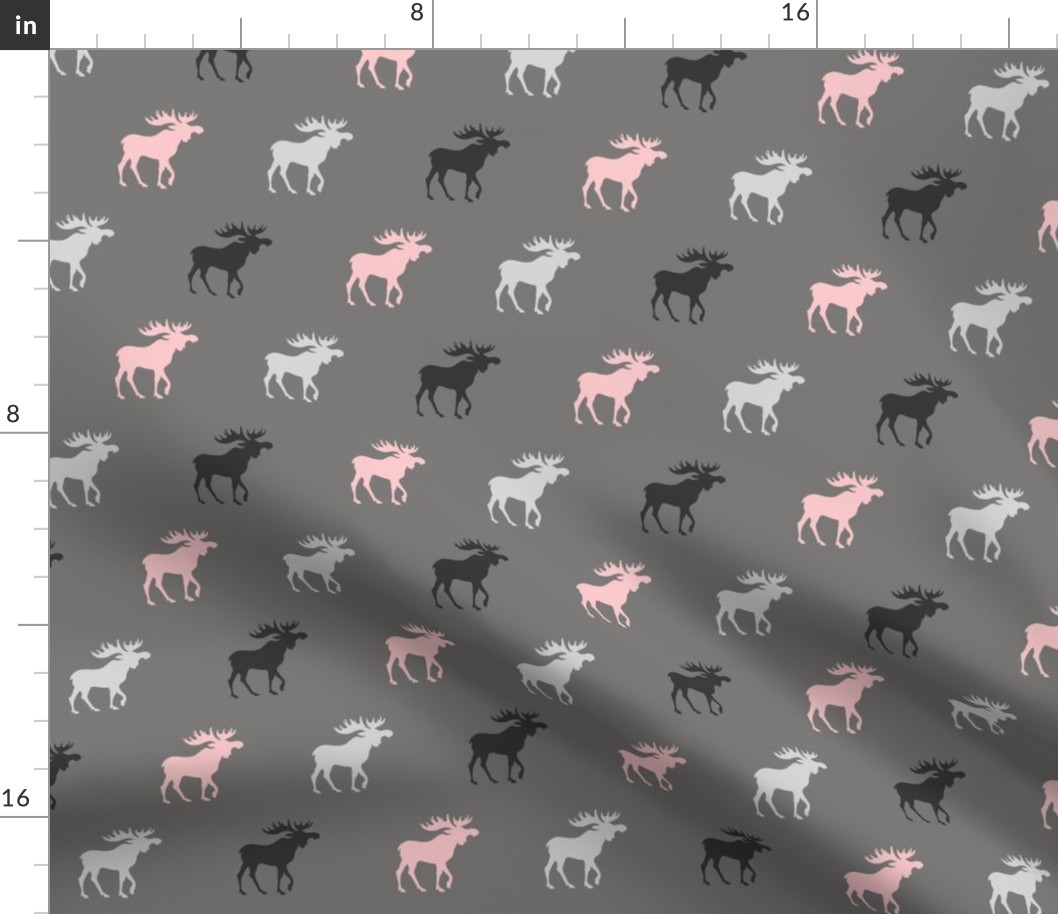 Little Moose - pink, black, grays - Baby Girl Woodland