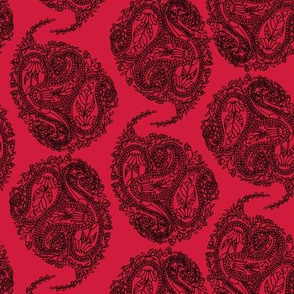 Isolated Black Triple Paisley on Red