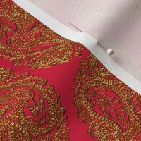 Mock Gilt Isolated Triple Paisley on Red