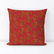 Mock Gilt Isolated Triple Paisley on Red