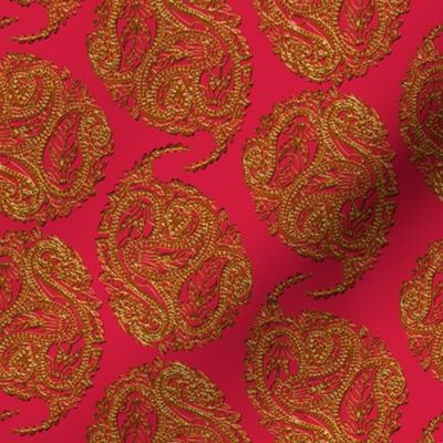 Mock Gilt Isolated Triple Paisley on Red