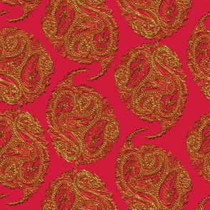 Mock Gilt Isolated Triple Paisley on Red