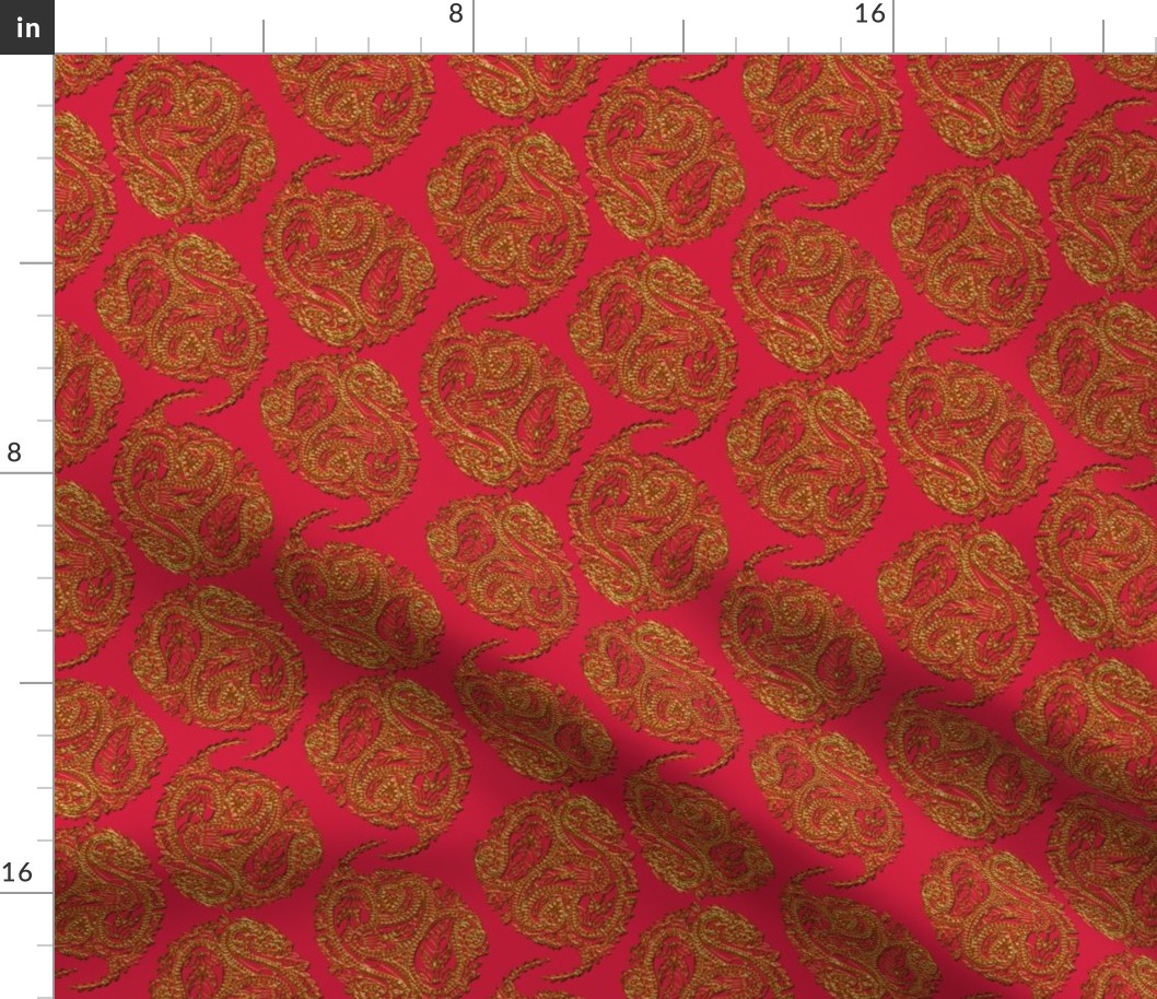 Mock Gilt Isolated Triple Paisley on Red