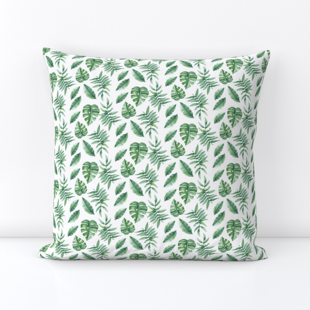 Tropical Leaves Palm Leaf Frawn Banana Water Color on White