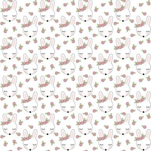 tiny bunnies-with-pink-rosebuds-on-white