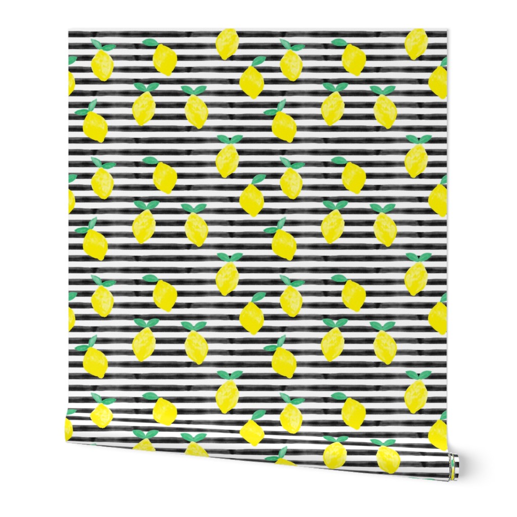 so fresh lemons on black watercolor stripes