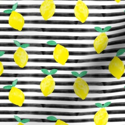 so fresh lemons on black watercolor stripes