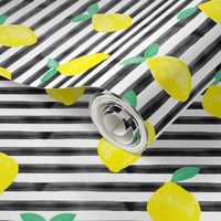 so fresh lemons on black watercolor stripes