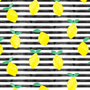 so fresh lemons on black watercolor stripes