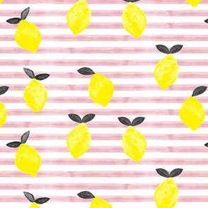 lemons - watercolor stripes (pink v2) 