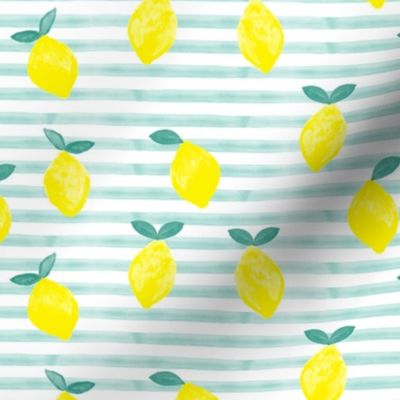 lemons - watercolor stripes (blue)