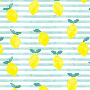 lemons - watercolor stripes (blue)