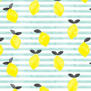 lemons - watercolor stripes (blue v2)