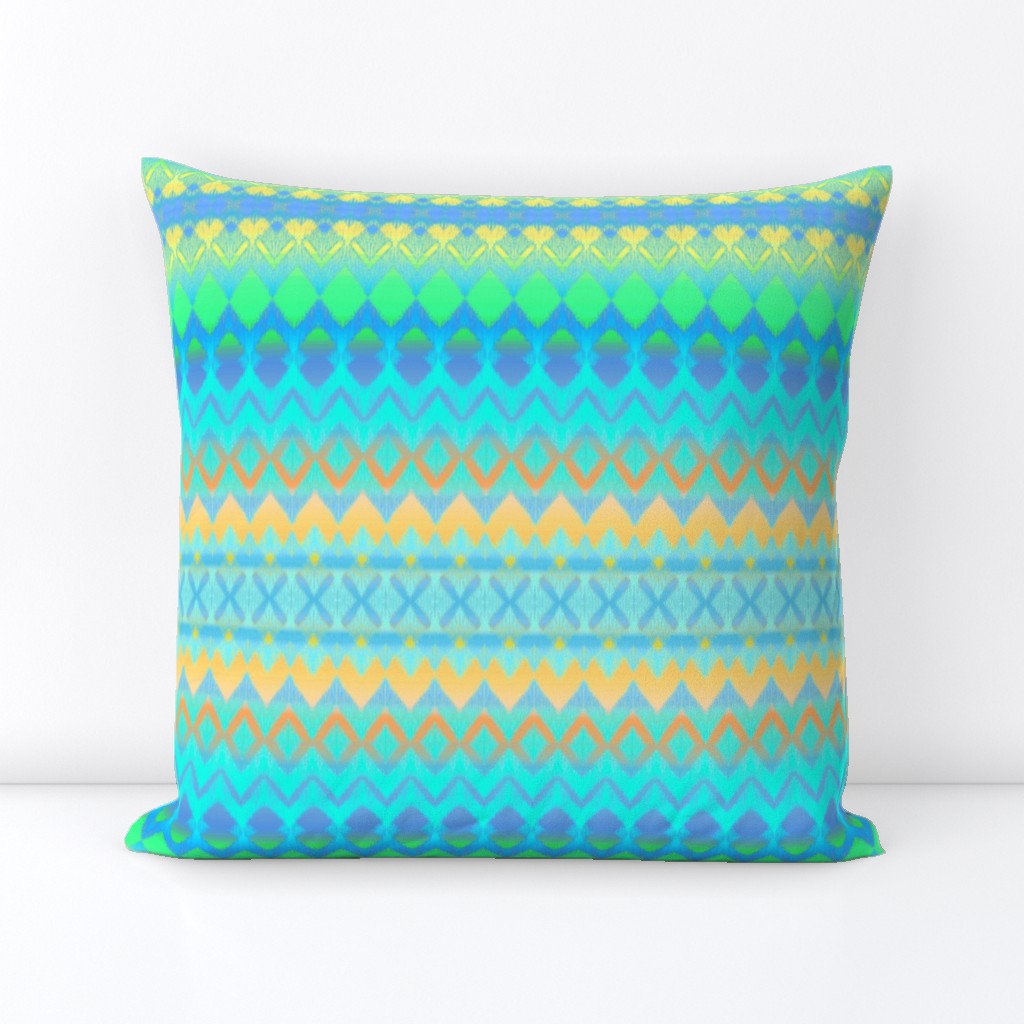 Orange, Blue, Yellow and Green Ombre Ikat and Chevron Stripes