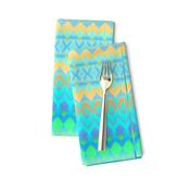 Orange, Blue, Yellow and Green Ombre Ikat and Chevron Stripes