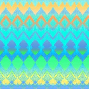 Orange, Blue, Yellow and Green Ombre Ikat and Chevron Stripes