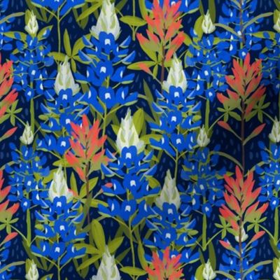 Bluebonnets and Paintbrushes on Navy