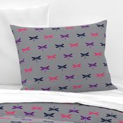 Drangonfly - grey, purple, fuchsia magenta